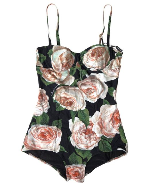Dolce & Gabbana Multicolor Black Swimsuit One Piece Floral Beachwear Bikini