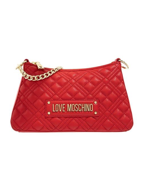 Love Moschino Red Chic Hobo Shoulder Bag With Accents