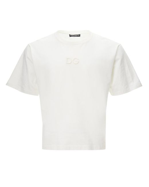 Dolce & Gabbana White Cotton T-shirt With Logo for men