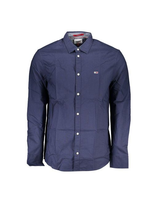 Tommy Hilfiger Blue Elegant Italian Collar Shirt With Contrasting Details for men