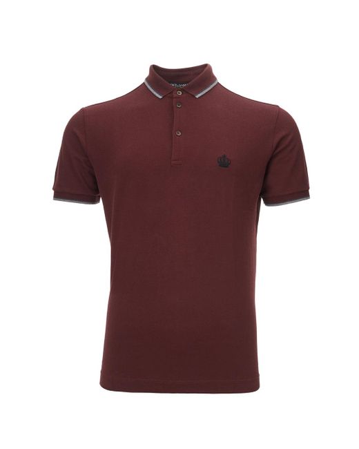 Dolce & Gabbana Red Bordeaux Cotton Polo Shirt With Crown Embroidery for men