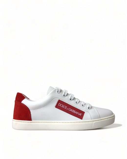 Dolce & Gabbana Pink White Red Leather Low Top Sneakers Shoes