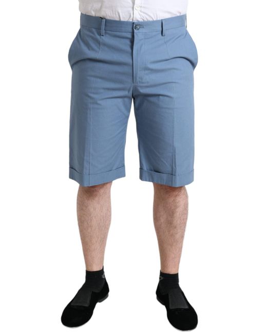 Dolce & Gabbana Sky Blue Cotton Folded Hem Bermuda Shorts for men