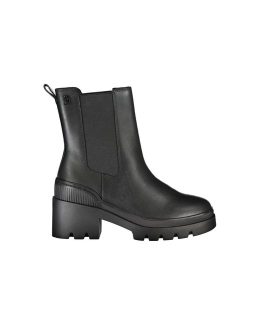 Tommy Hilfiger Black Chic Side Elastic Ankle Boots With Logo Detail