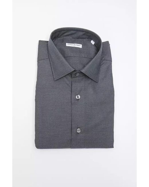 Robert Friedman Gray Elegant Medium Slim Collar Black Shirt for men