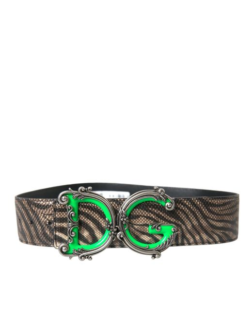 Dolce & Gabbana Green Zebra Leather Metal Logo Buckle Belt