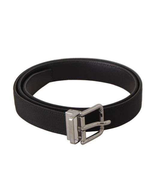 Dolce & Gabbana Black Canvas Leather Silver Metal Buckle Belt for men