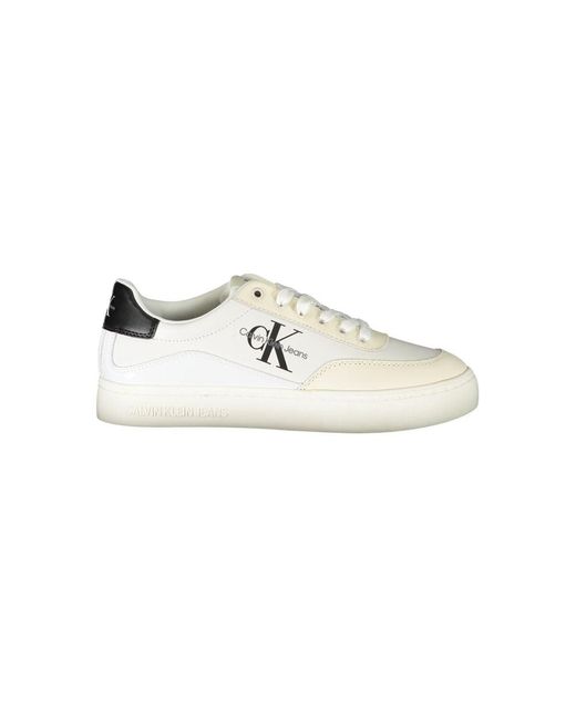 Calvin Klein White Chic Lace-Up Sneakers With Contrast Detailing