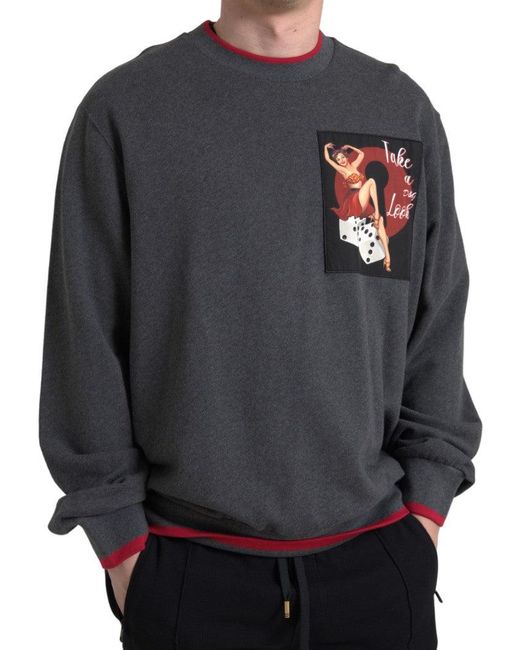 Dolce & Gabbana Gray Cotton Crew Neck Men Pullover Sweater for men