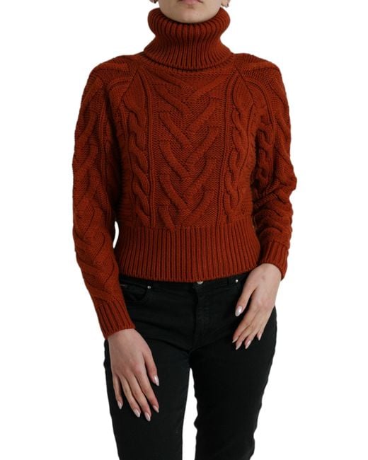 Dolce & Gabbana Red Brown Wool Knit Turtleneck Pullover Sweater