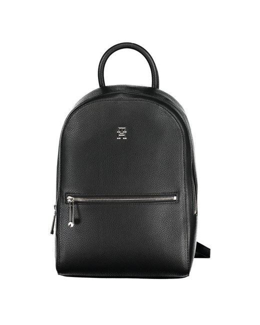 Tommy Hilfiger Black Chic Designer Backpack With Logo Accent