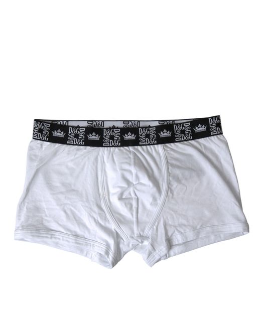 Dolce & Gabbana Gray White Cotton Stretch Regular Boxer Underwear for men
