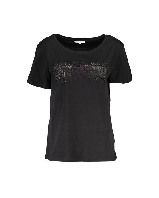 Patrizia Pepe Black Chic Short Sleeve Wide Neck Tee With Contrast Details