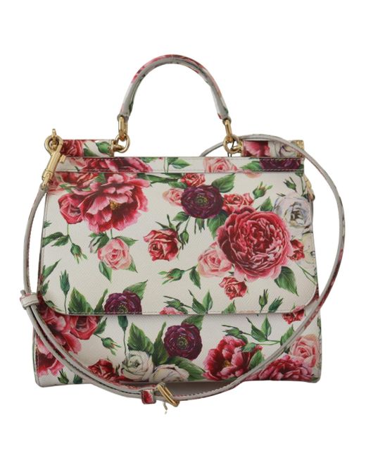 Dolce & Gabbana Red Floral Leather Borse Satchel Sicily Handbag