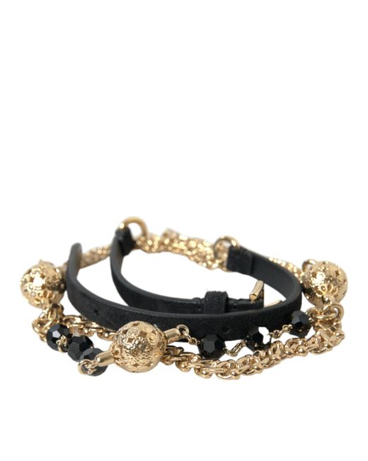 Dolce & Gabbana Multicolor Black Suede Gold Chain Crystal Waist Belt
