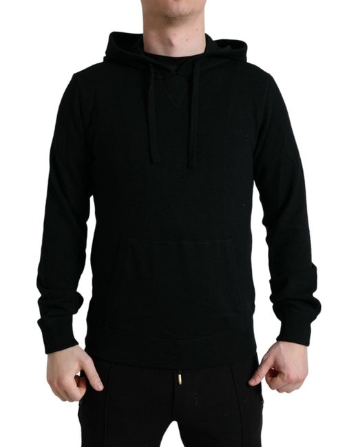 Dolce & Gabbana Black Cashmere Hooded Pullover Sweater for men