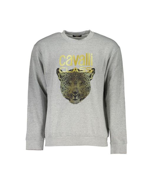 Class Roberto Cavalli Gray Elegant Crew Neck Designer Sweatshirt for men