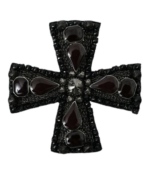 Dolce & Gabbana Black Crystals Embellished Cross Pin Brooch for men