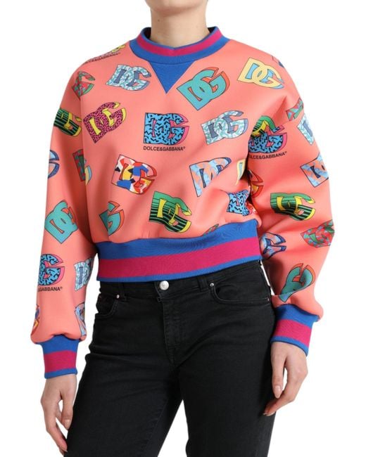Dolce & Gabbana Multicolor Salmon Pink Logo Print Sweatshirt Sweater
