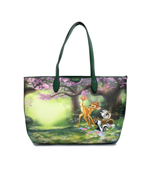Kate Spade Green Disney Sutton Bambi Coated Canvas Shoulder Tote Handbag Purse