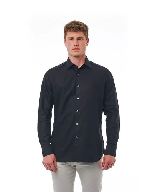 Bagutta Blue Black Cotton Shirt for men