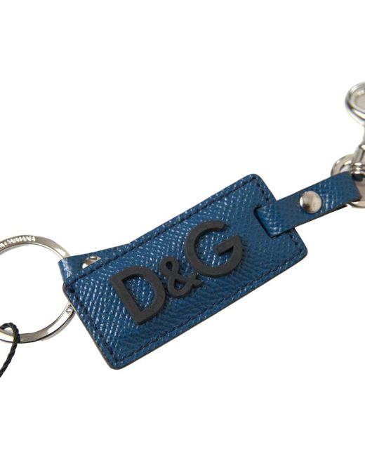 Dolce & Gabbana Blue Elegant Leather Keychain With Accents