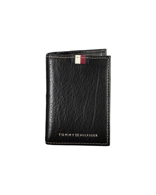 Tommy Hilfiger Black Elegant Leather Card Holder With Contrast Detailing for men