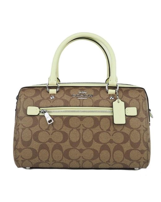 COACH Rowan Khaki Pale Lime Signature Medium Satchel Crossbody Handbag