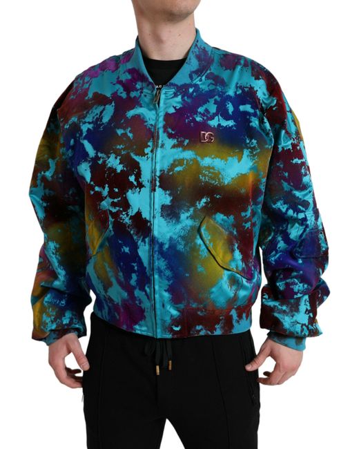 Dolce & Gabbana Blue Multicolor Color Splash Zip Bomber Jacket for men