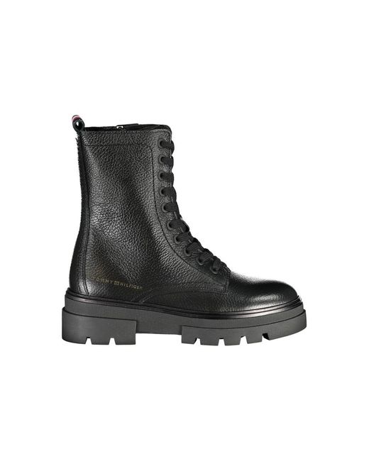 Tommy Hilfiger Black Elegant Laced Boots With Side Zip
