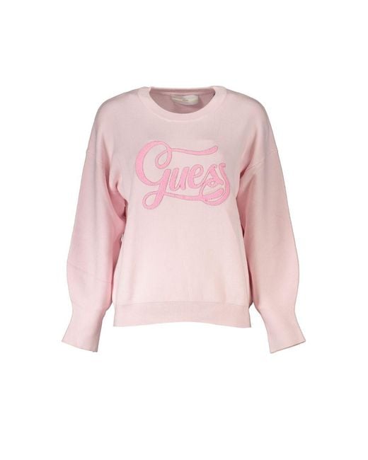Guess Pink Chic Long Sleeve Embroidered Sweater