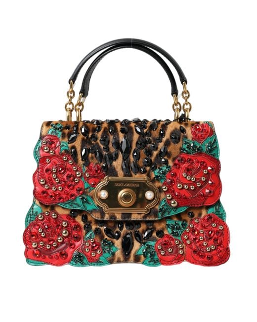 Dolce & Gabbana Red Chic Leopard Embellished Tote With Roses!