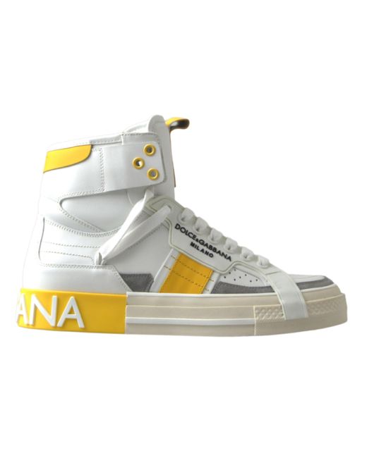 Dolce & Gabbana Black Multicolor Colorblock Leather High Top Sneakers Shoes