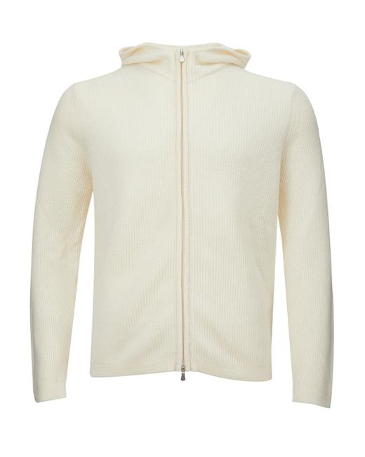 Gran Sasso White Wool Hooded Cardigan With Zip for men