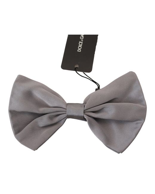 Dolce & Gabbana Bow Tie Men Silver Gray Silk Adjustable Neck Papillon for men