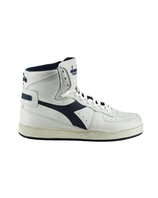 Diadora Gray Mi Basket White Leather High Sneakers for men