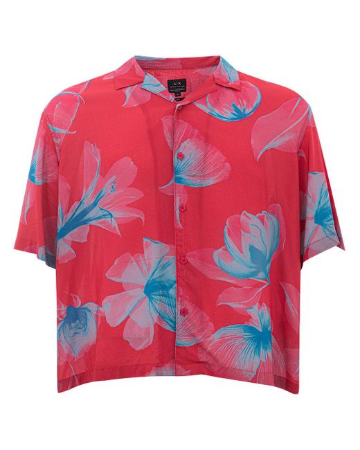 Armani Exchange Red Hawaiian Print Shirt for men