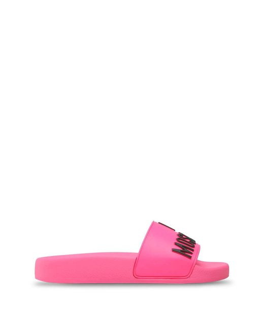 Love Moschino Pink Pool Slides With Large Logo