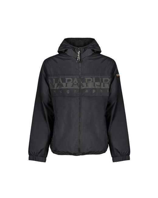 Napapijri Black Sleek Waterproof Hooded Sports Jacket for men