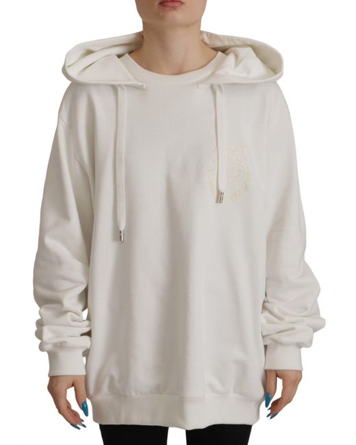 Dolce & Gabbana Gray White Hoodie Pullover Embroidered Sweater