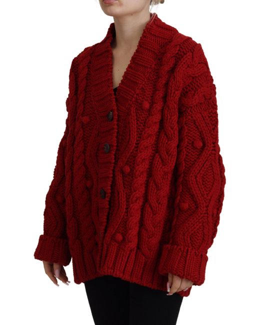 Dolce & Gabbana Wool Knit Button Down Cardigan Sweater in Red | Lyst UK