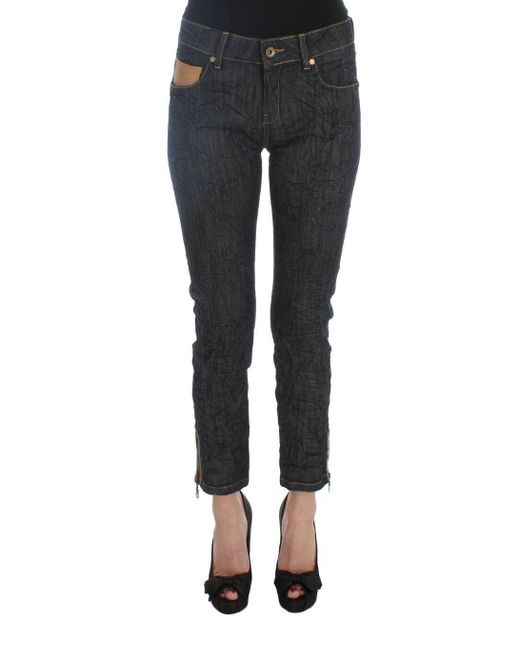 Plein Sud Cotton Stretch Slim Fit Capri Cropped Denim Jeans in Black | Lyst