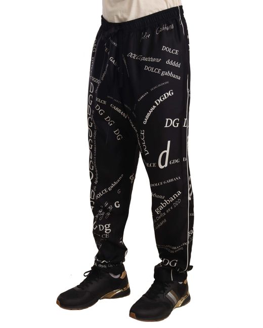 Dolce & Gabbana Black Silk Logo Print Lounge Jogging Trousers Pants for Men  | Lyst