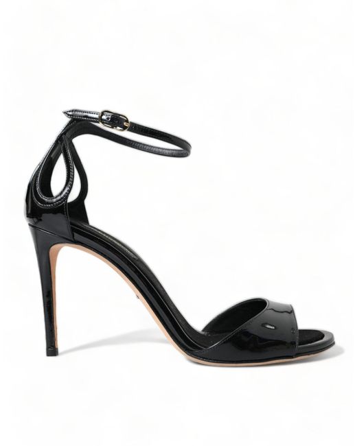 Dolce & Gabbana Black Leather Ankle Strap Heels Sandals Shoes