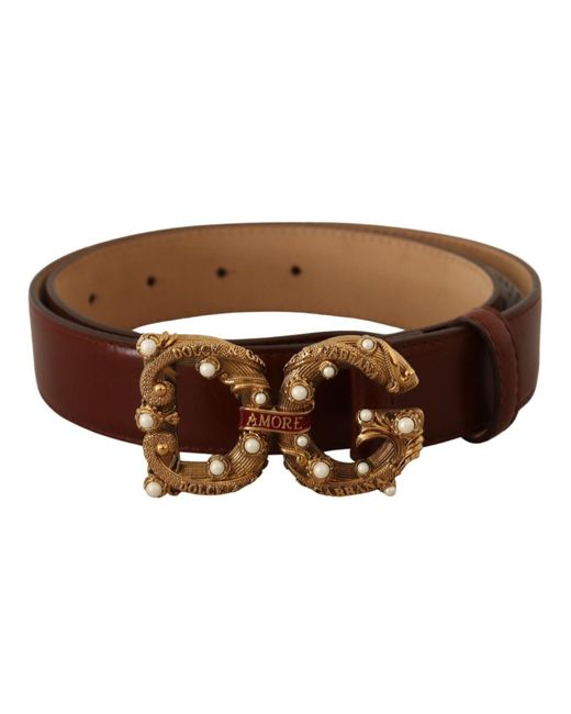 Dolce & Gabbana Brown Leather Brass Logo Buckle Amore Belt in Black ...