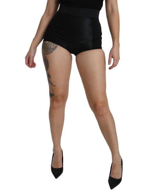 Dolce & Gabbana Nylon High Waist Mini Hot Shorts in Black | Lyst