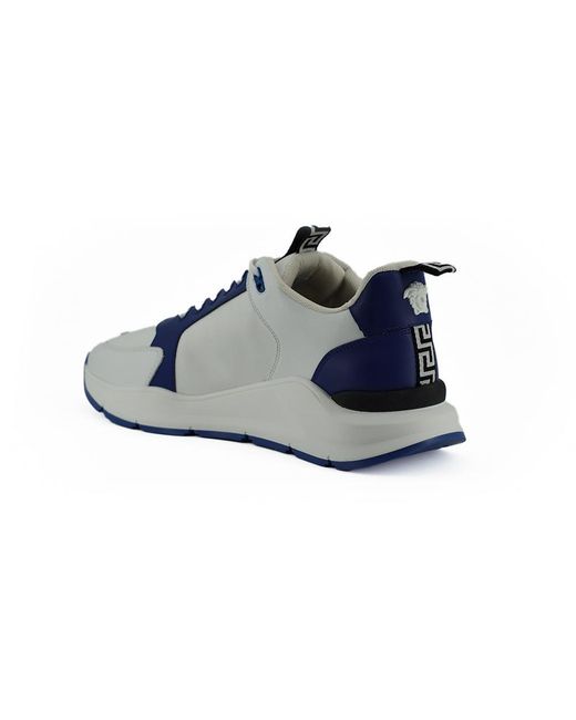 Versace Blue And White Calf Leather Sneakers for Men | Lyst