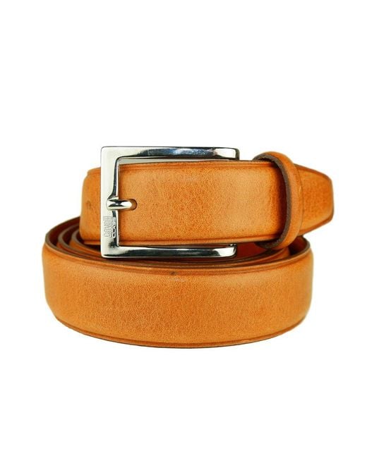 Class Roberto Cavalli Orange Elegant Calfskin Leather Belt for men