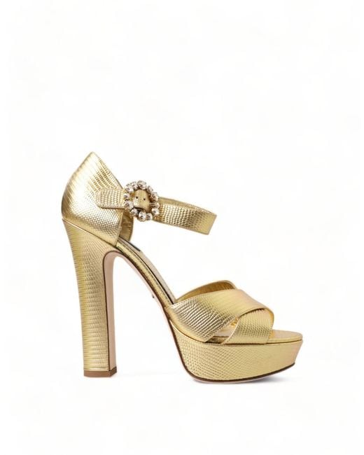 Dolce & Gabbana Metallic Gold Crystal Ankle Strap Platform Sandals Shoes