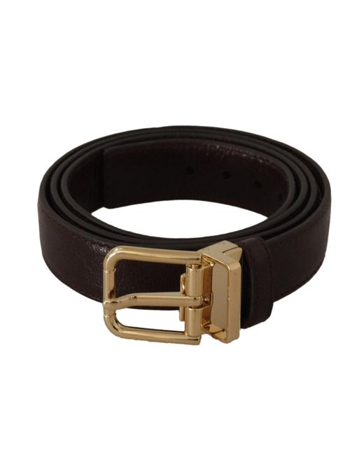 Dolce & Gabbana Black Brown Leather Gold Metal Buckle Belt for men